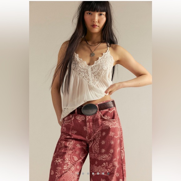 Free People We the Free Good Luck Barrel Bandana Jeans Size 33 - Picture 4 of 7